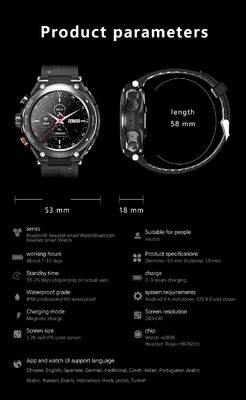2 In 1 Smart Watch Fitness Tracker BT Call TWS Bluetooth Earbuds Smartwatch